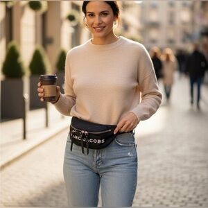 Marc Jacobs Black Logo Belt Bag with White Lettering